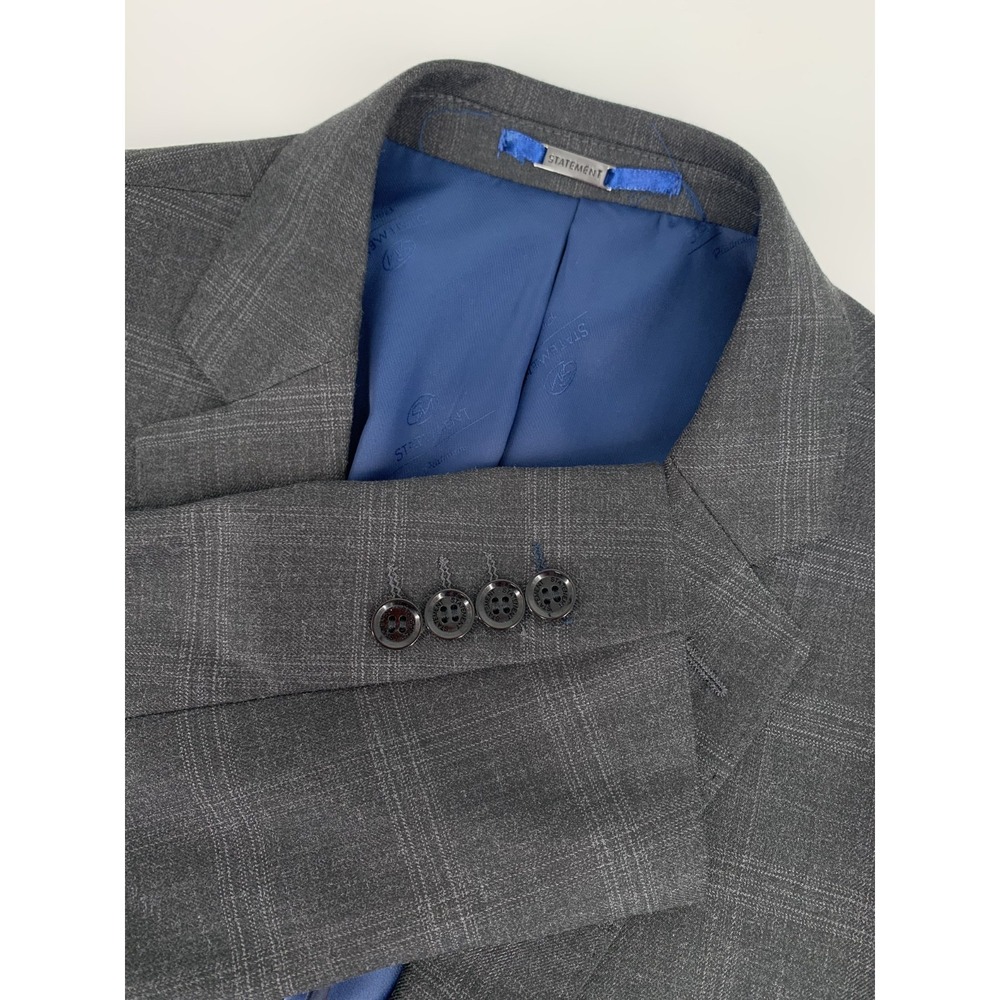 Statement Blazer Mens‎ 38R Gray Plaid Wool Italian Fabric Jacket Handmade